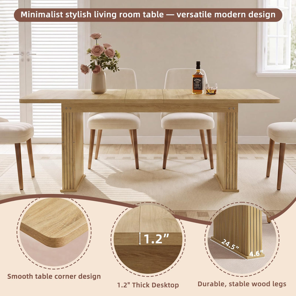 LEYAOYAO Extendable Dining Table for 4-6,63"–79" with Fluted Base(Brown)