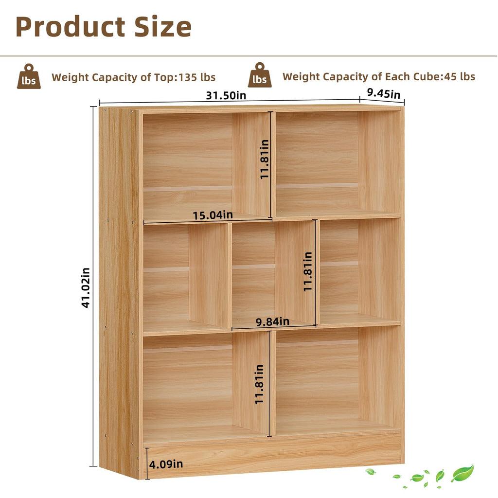 LEYAOYAO 7 Cube Bookshelf with Base,3 Tier Mid-Century Modern Blue Bookcase,Standing Wide Bookshelves Storage Organizer Shelf,Rustic Wood Display Cabinet Book Shelves for Bedroom,Living Room,Office
