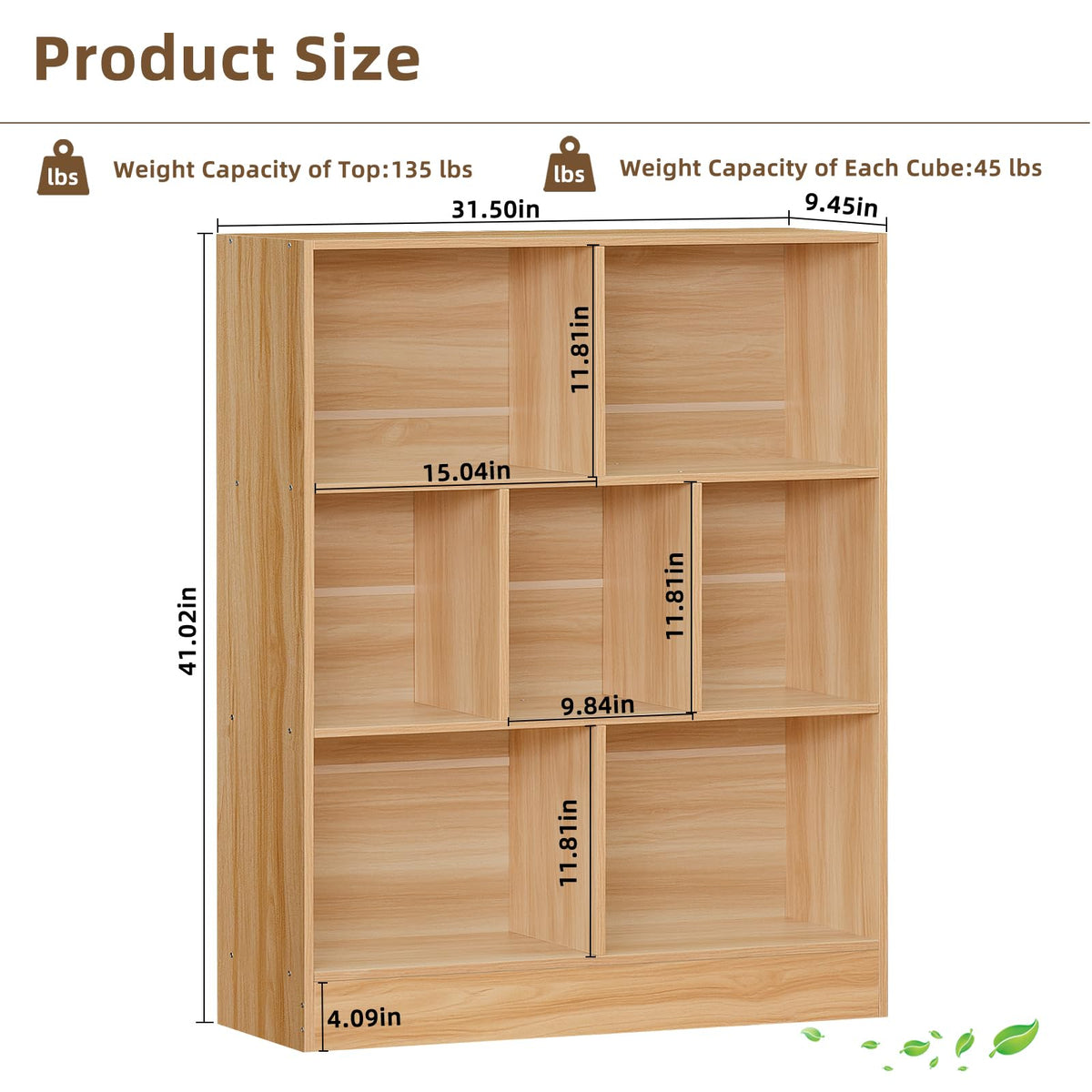 LEYAOYAO 7 Cube Bookshelf with Base,3 Tier Mid-Century Modern Blue Bookcase,Standing Wide Bookshelves Storage Organizer Shelf,Rustic Wood Display Cabinet Book Shelves for Bedroom,Living Room,Office