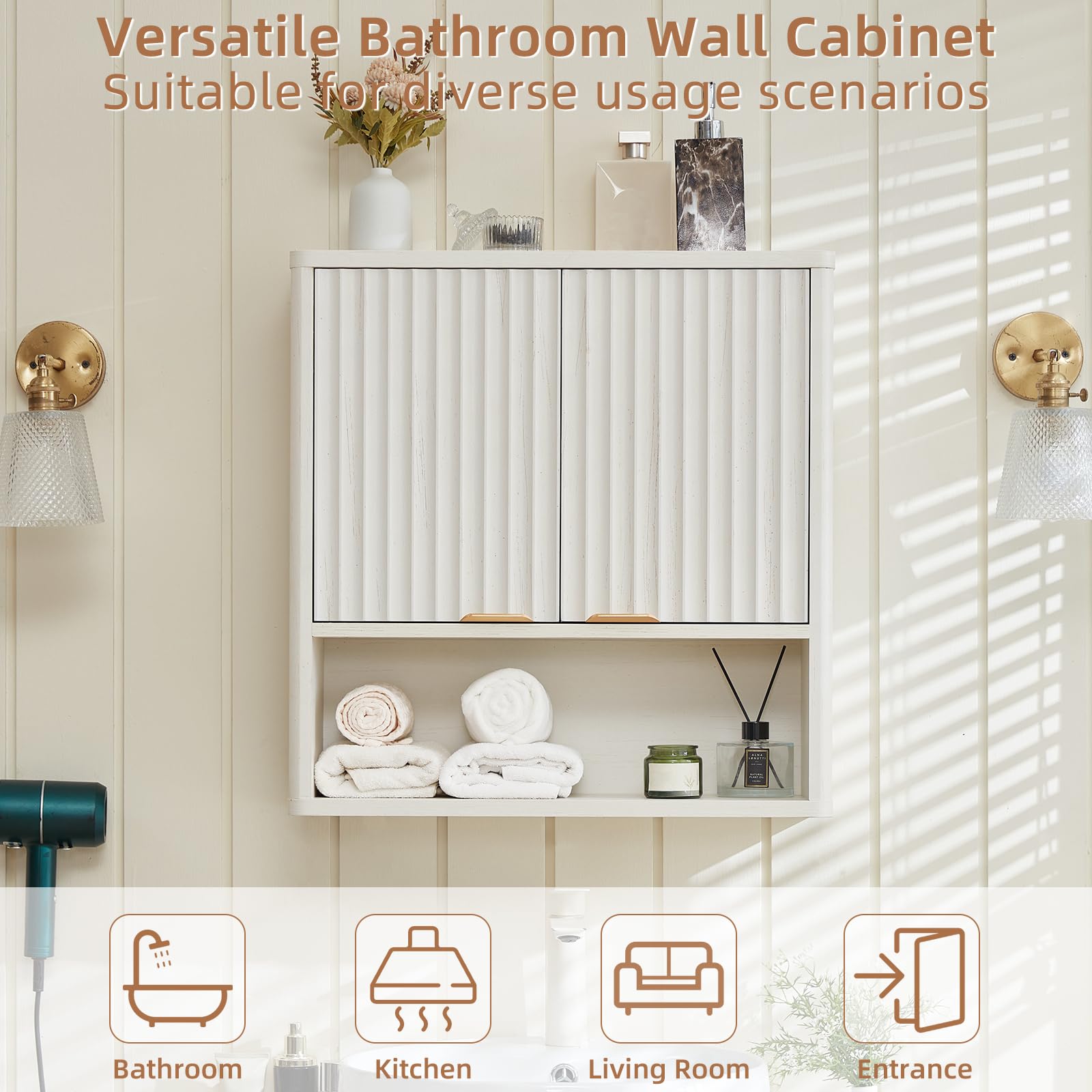 LEYAOYAO 68" Modern Fluted Over The Toilet Storage Cabinet, a Sliding Door