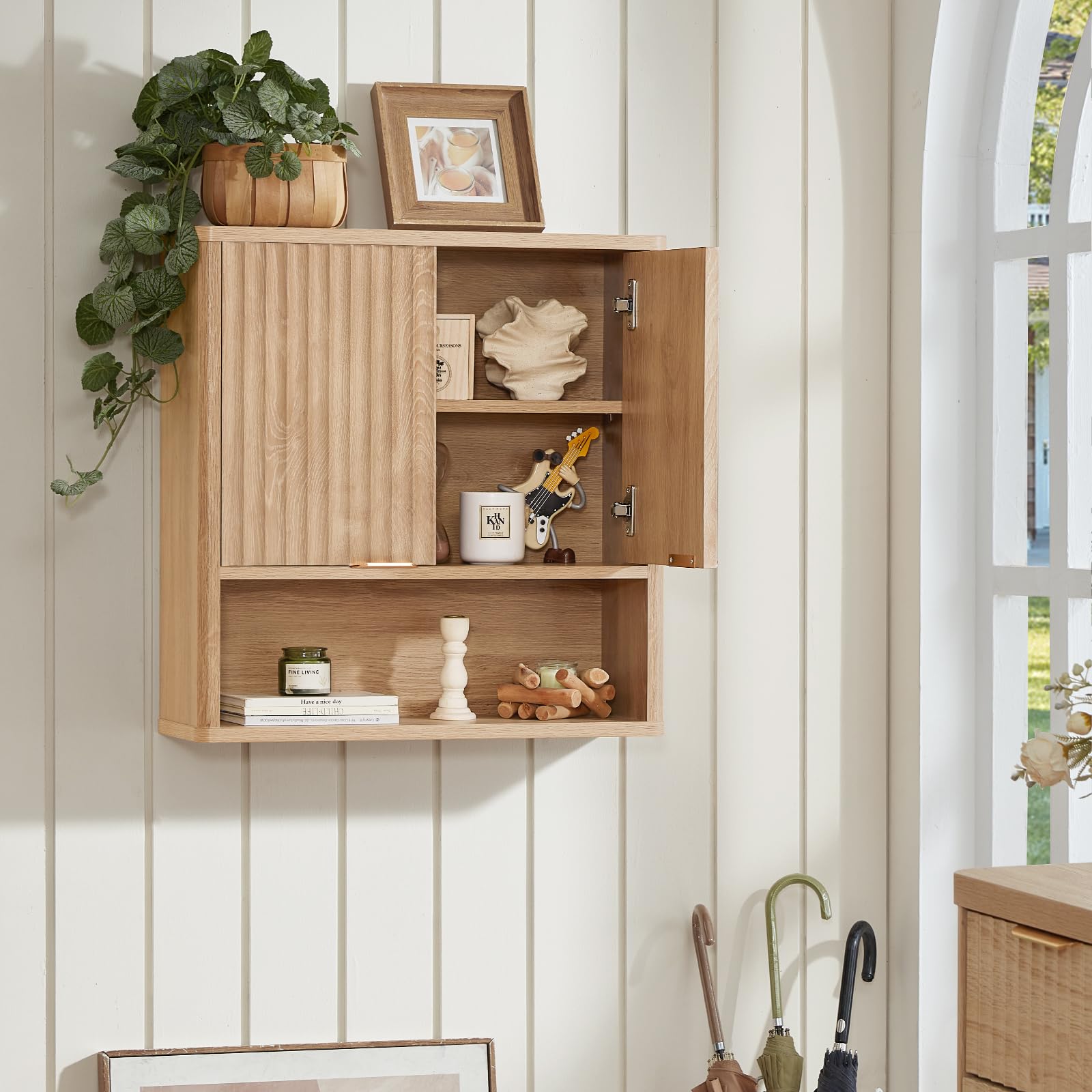 LEYAOYAO 68" Modern Fluted Over The Toilet Storage Cabinet, a Sliding Door
