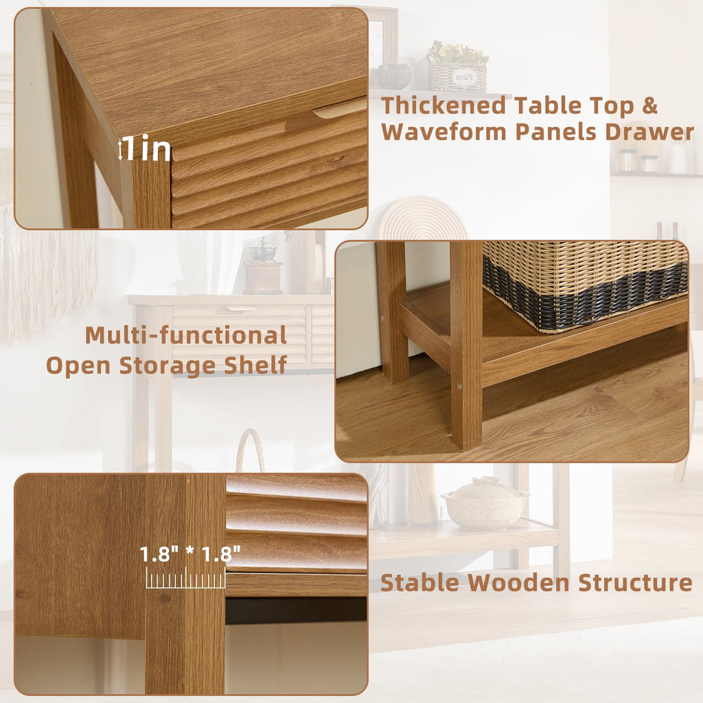LEYAOYAO 47.2" Fluted Console Table with 3 Drawers, Blue Entryway Table