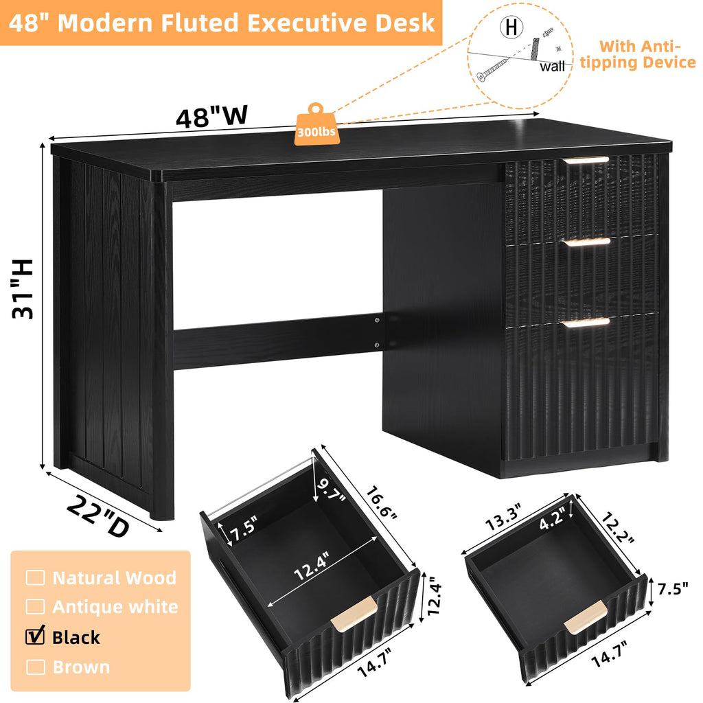 LEYAOYAO Office Desk 48" with 3 Drawers Storage File Cabinet