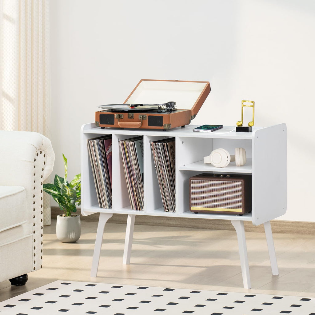 Lerliuo Record Player Stand with Charging Station Up to 220 Albums,Black