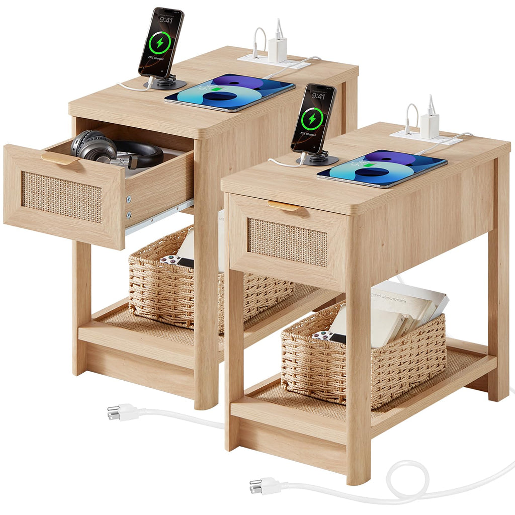 Lerliuo 24 x 14'' Narrow Night Stand Set 2 with Charger USB Ports