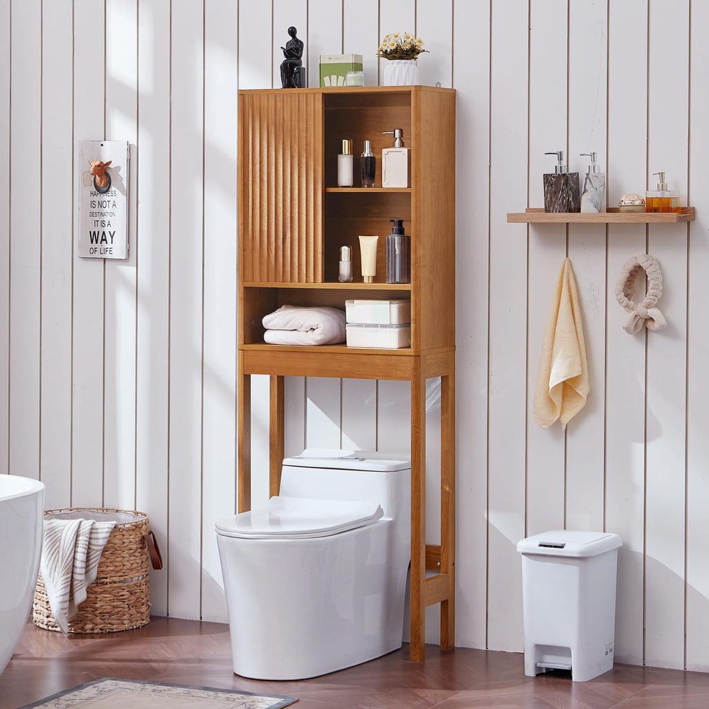 LEYAOYAO 68" Modern Fluted Over The Toilet Storage Cabinet, a Sliding Door