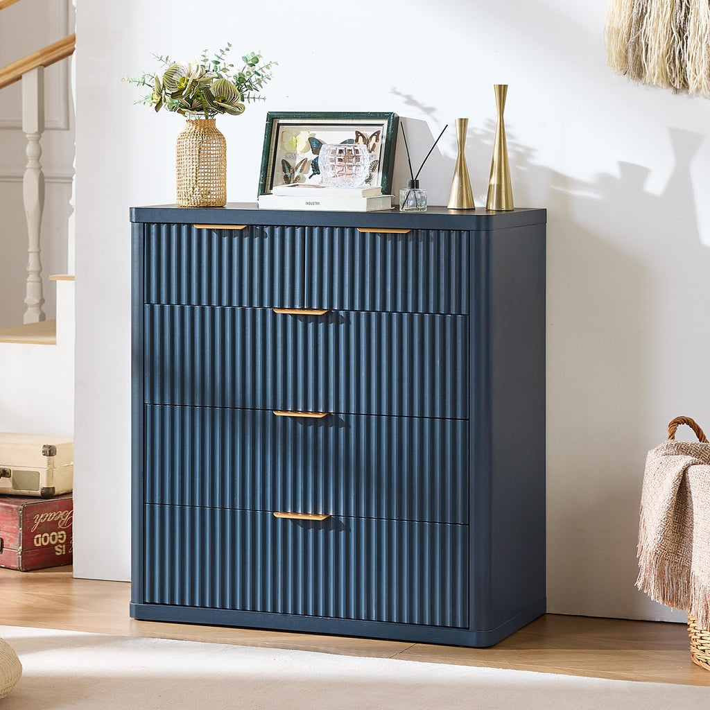 LEYAOYAO Fluted 5 Drawers Dresser for Bedroom, 41" Tall Modern Chest of Drawers with Metal Handle, Curved Profile Design,Natural Wood Drawer Organizer for Bedroom, Living Room, Hallway, Entryway