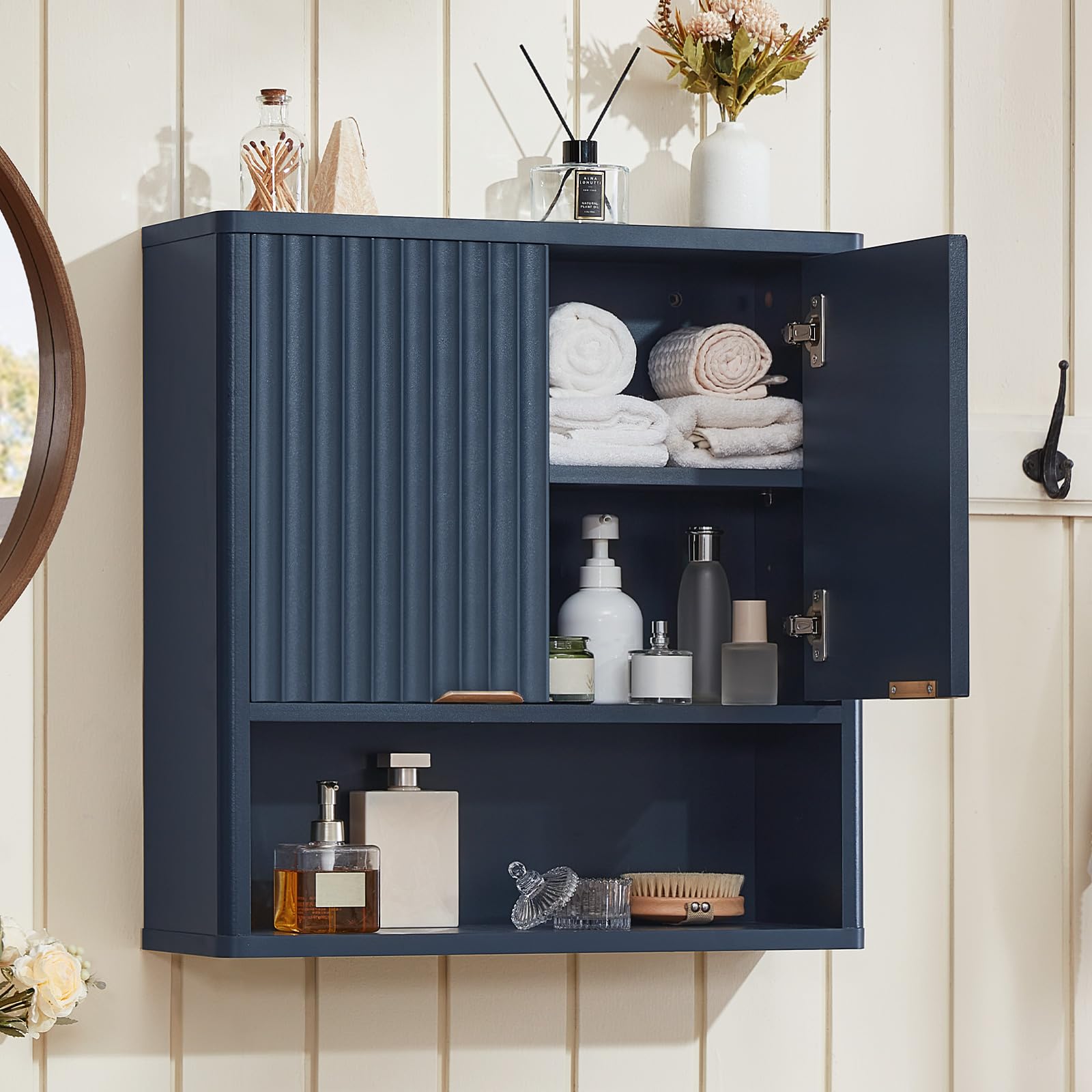 LEYAOYAO 68" Modern Fluted Over The Toilet Storage Cabinet, a Sliding Door