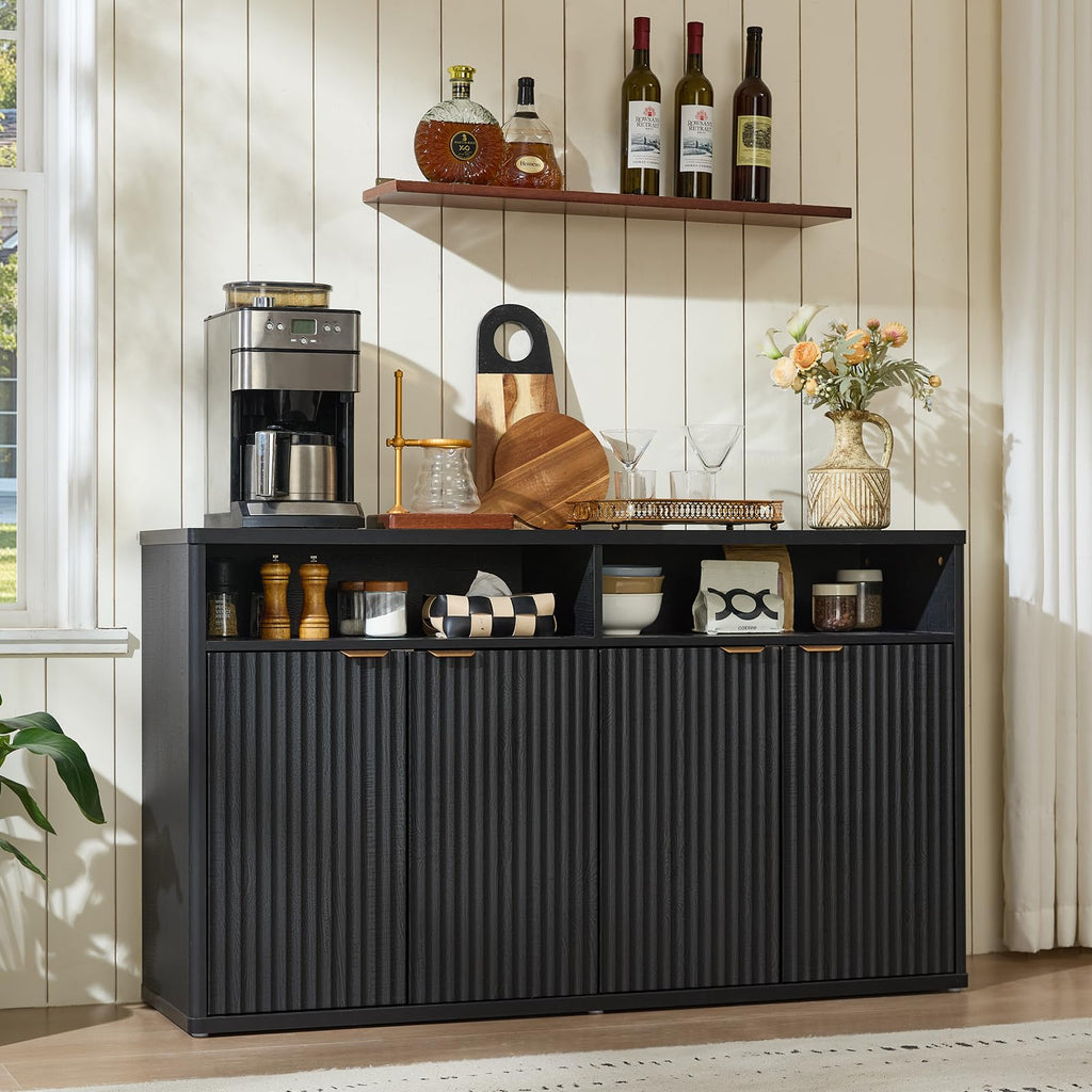 LEYAOYAO 45-Inch Fluted Buffet Cabinet with 3 Doors,Dark Blue