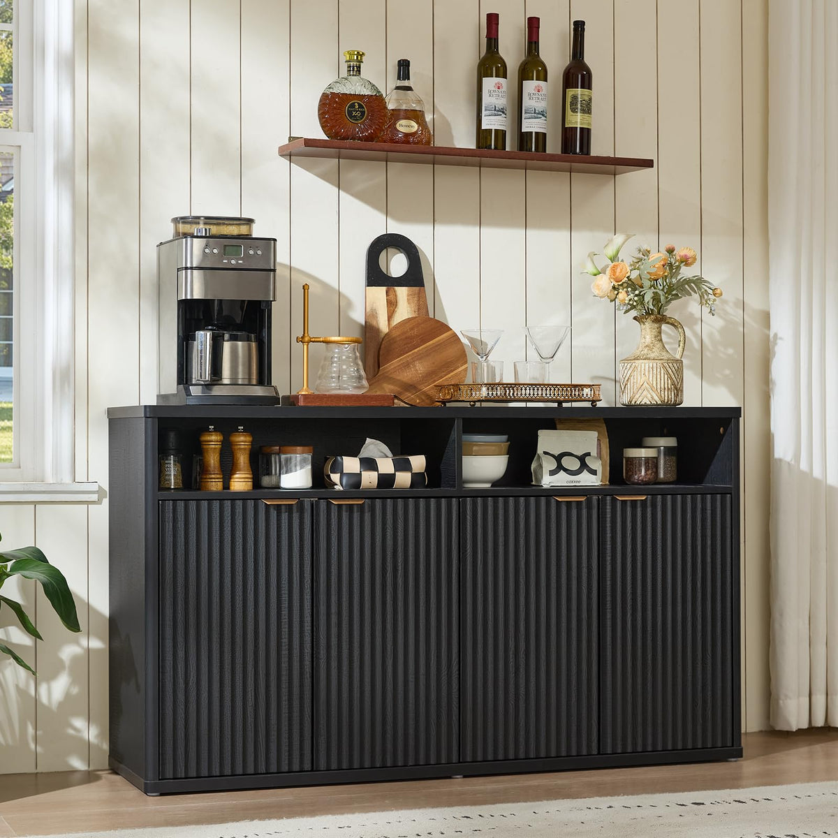 LEYAOYAO 45-Inch Fluted Buffet Cabinet with 3 Doors,Dark Blue
