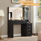 LEYAOYAO Fluted Makeup Vanity Desk with Mirror and Lights, 43.5''