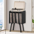 Lerliuo Record Player Stand with Storage Holds Up to 80 Albums, Turntable Stand with Beech Wood Legs, Mid-Century Record Player Table,Black Vinyl Holder Display Shelf for Bedroom Living Room
