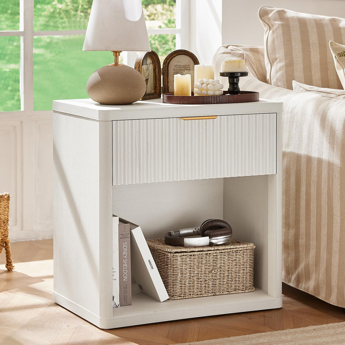 LEYAOYAO Fluted 5 Drawers Dresser for Bedroom, 41" Tall Modern Chest of Drawers with Metal Handle, Curved Profile Design,Natural Wood Drawer Organizer for Bedroom, Living Room, Hallway, Entryway