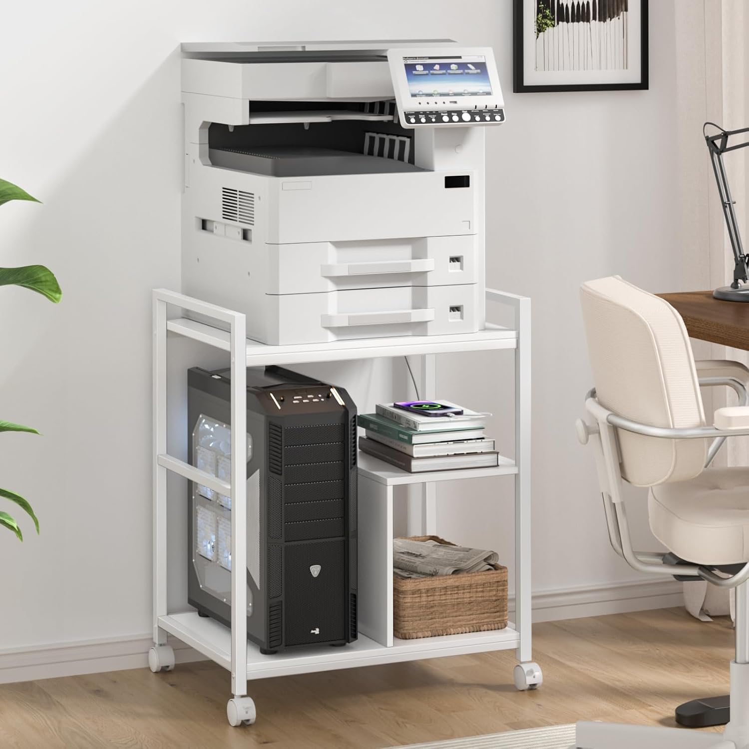 Lerliuo 24" Wide Large Printer Stand with Storage, White