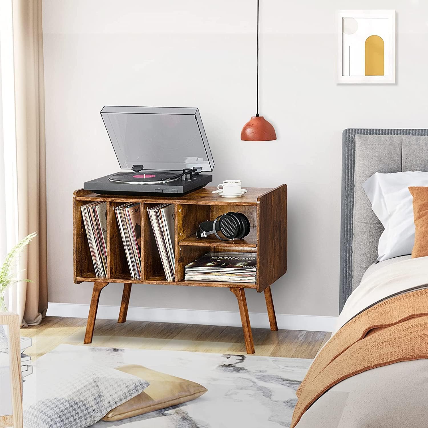 Lerliuo Brown Record Player Stand and Nightstand