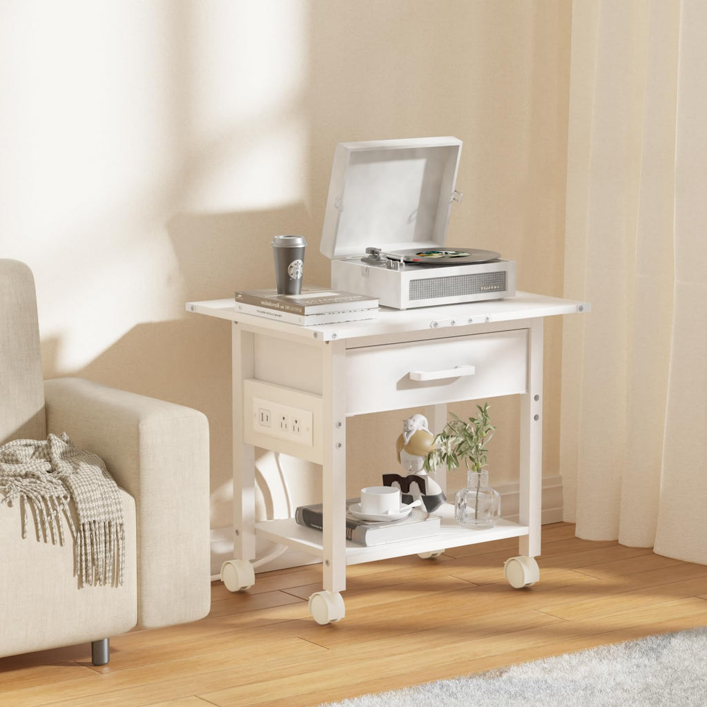 Lerliuo Under Desk Rolling Printer Stand with Drawer, 2-Tier Industrial Mobile Printer Table Desk with Storage Shelf and Steel Frame, Printer Cart Holder with Lockable Wheels for Home, Office (Brown)