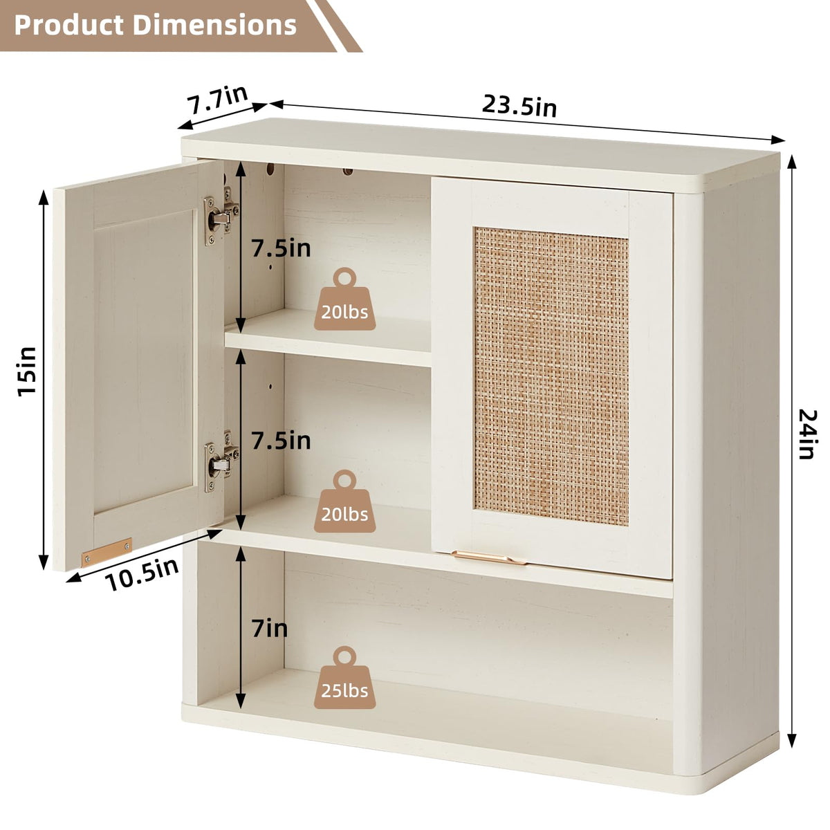 LEYAOYAO 68" Boho Over the Toilet Storage Cabinet with Rattan Sliding Door