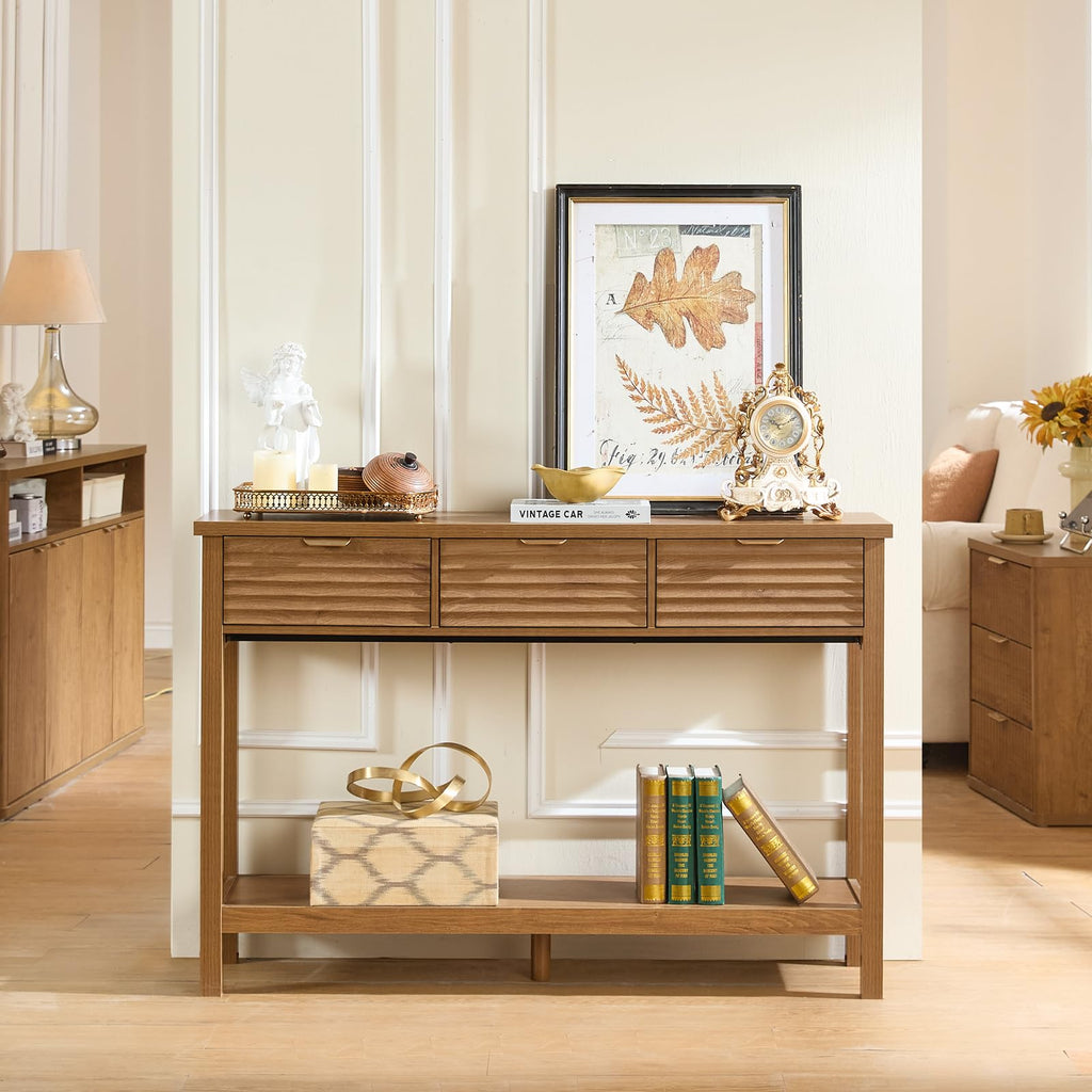 LEYAOYAO 47.2" Fluted Console Table with 3 Drawers, Blue Entryway Table