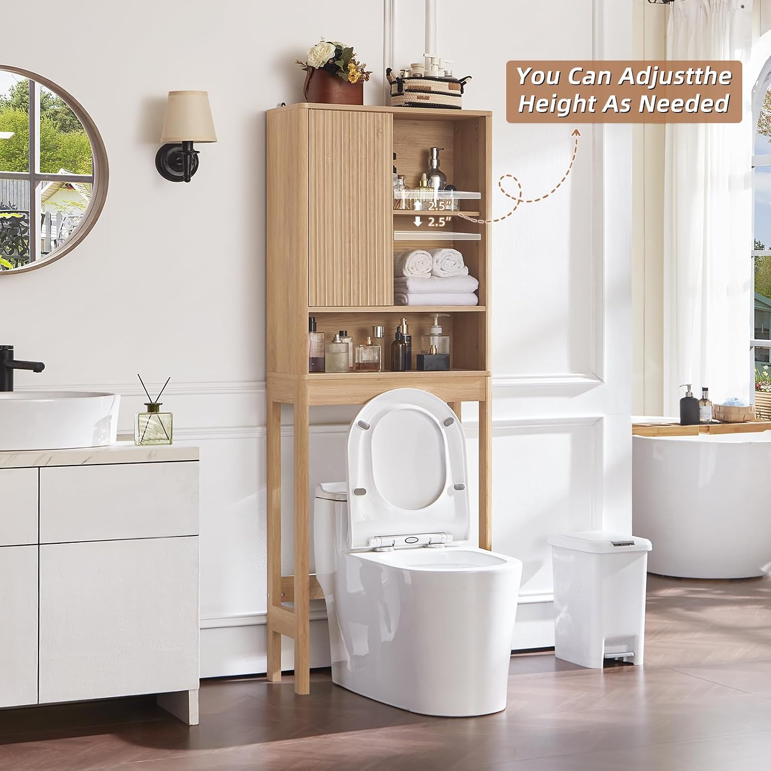 LEYAOYAO 68" Modern Fluted Over The Toilet Storage Cabinet, a Sliding Door