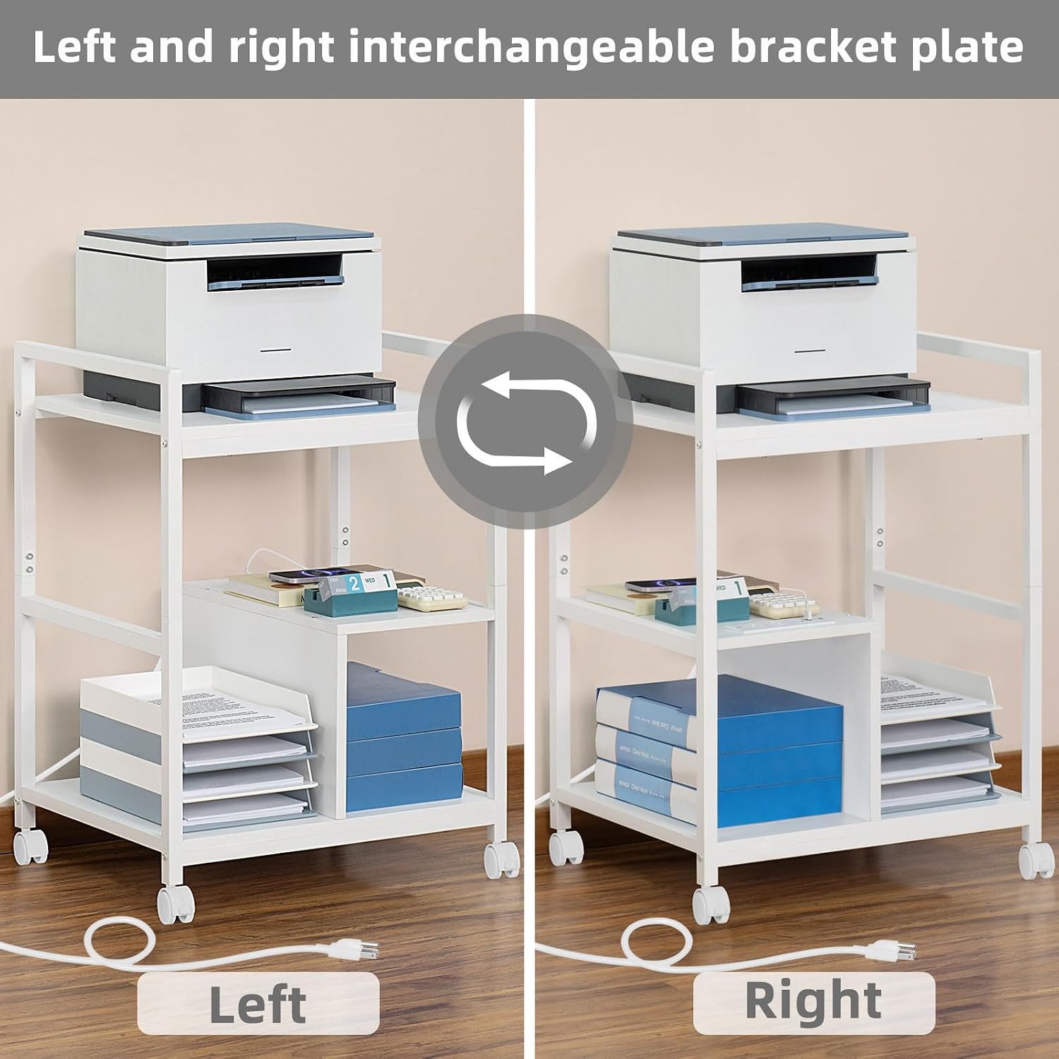 Lerliuo 24" Wide Large Printer Stand with Storage, White