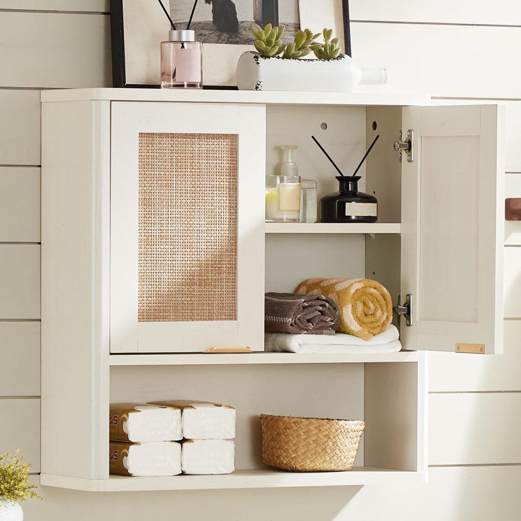 LEYAOYAO 68" Boho Over the Toilet Storage Cabinet with Rattan Sliding Door