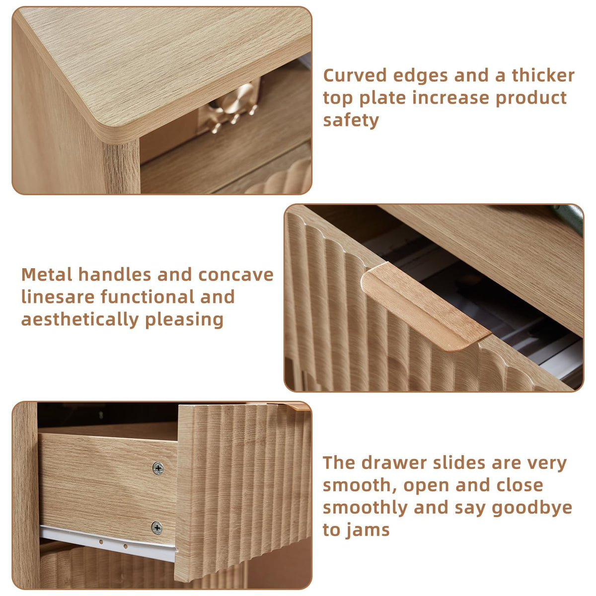 LEYAOYAO Fluted 6 Drawers Dresser for Bedroom Set of 2, 42" Tall Modern Chest of Drawer with Metal Handle, Curved Profile Design,Brown Wood Drawer Organizer for Bedroom, Living Room, Hallway
