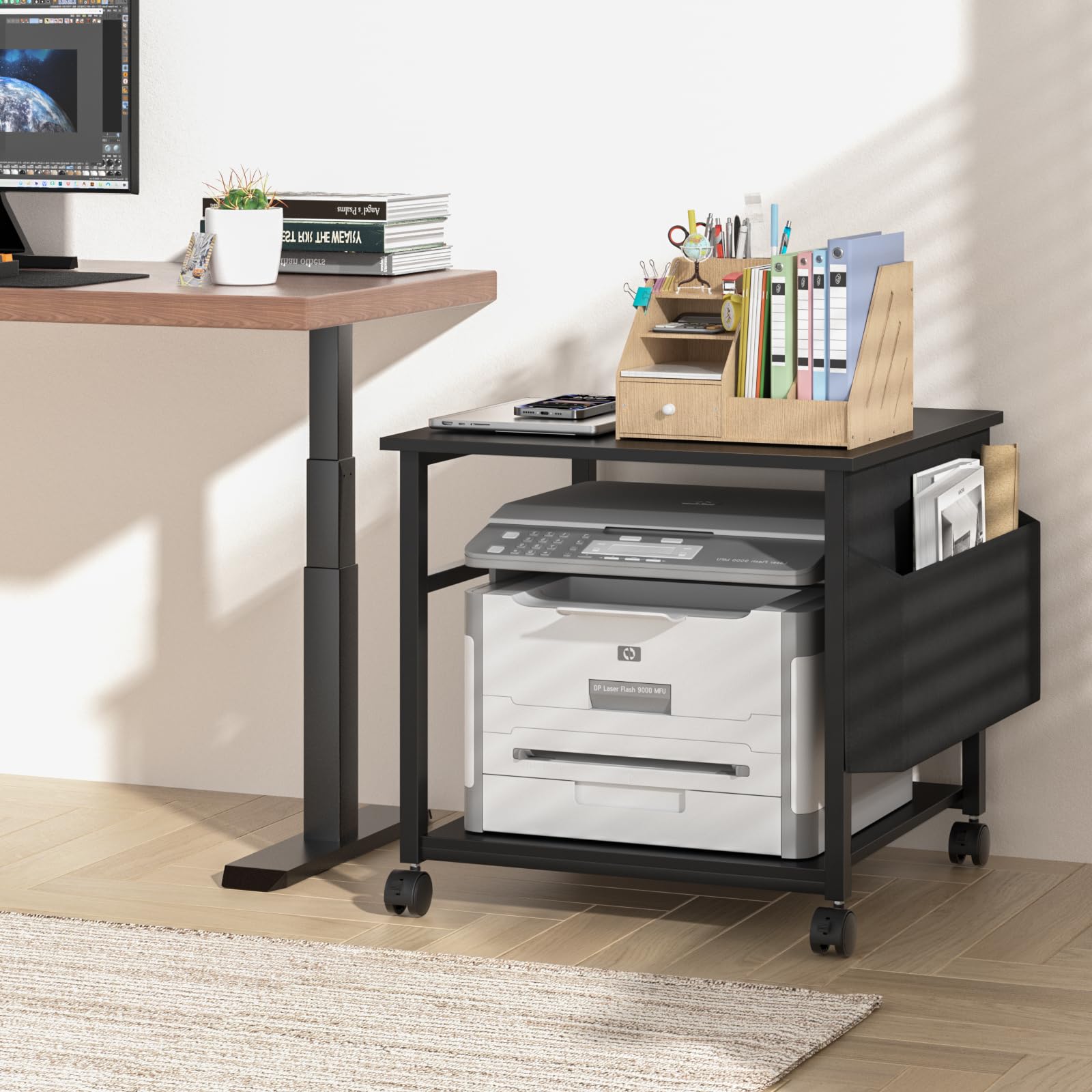 Lerliuo White Large Printer Stand with Storage