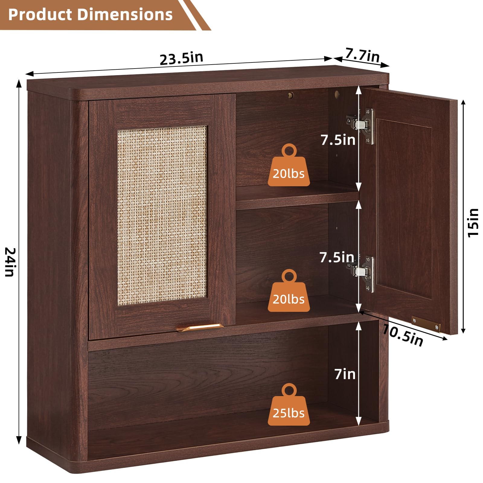 LEYAOYAO 68" Boho Over the Toilet Storage Cabinet with Rattan Sliding Door