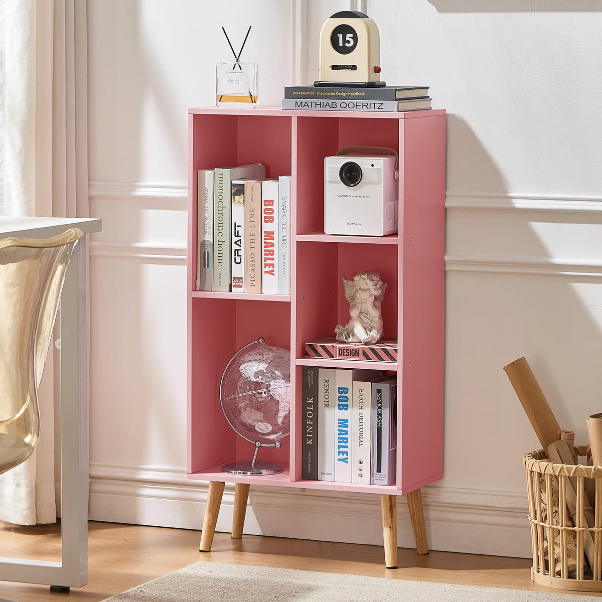 LEYAOYAO Cube Bookshelf, Mid-Century Modern Book Shelf with Legs, Brown
