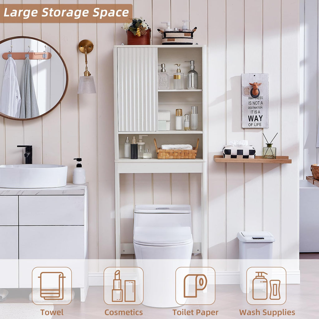 LEYAOYAO 68" Modern Fluted Over The Toilet Storage Cabinet, a Sliding Door
