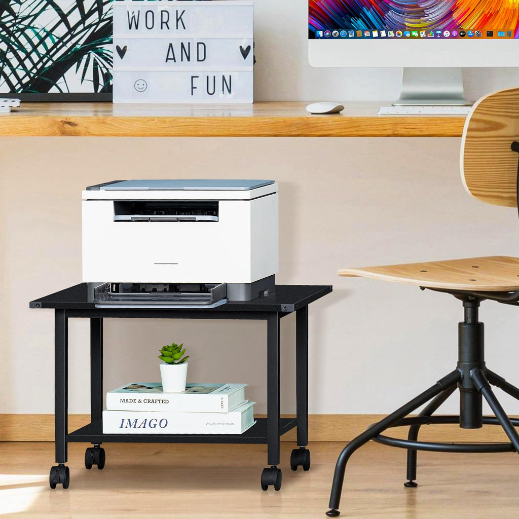 Lerliuo 3-Tier Printer Stand, Industrial Mobile Printer Table with Storage Shelf and Steel Frame, Rolling Printer Cart Holder with Lockable Wheels for Home, Office (White)