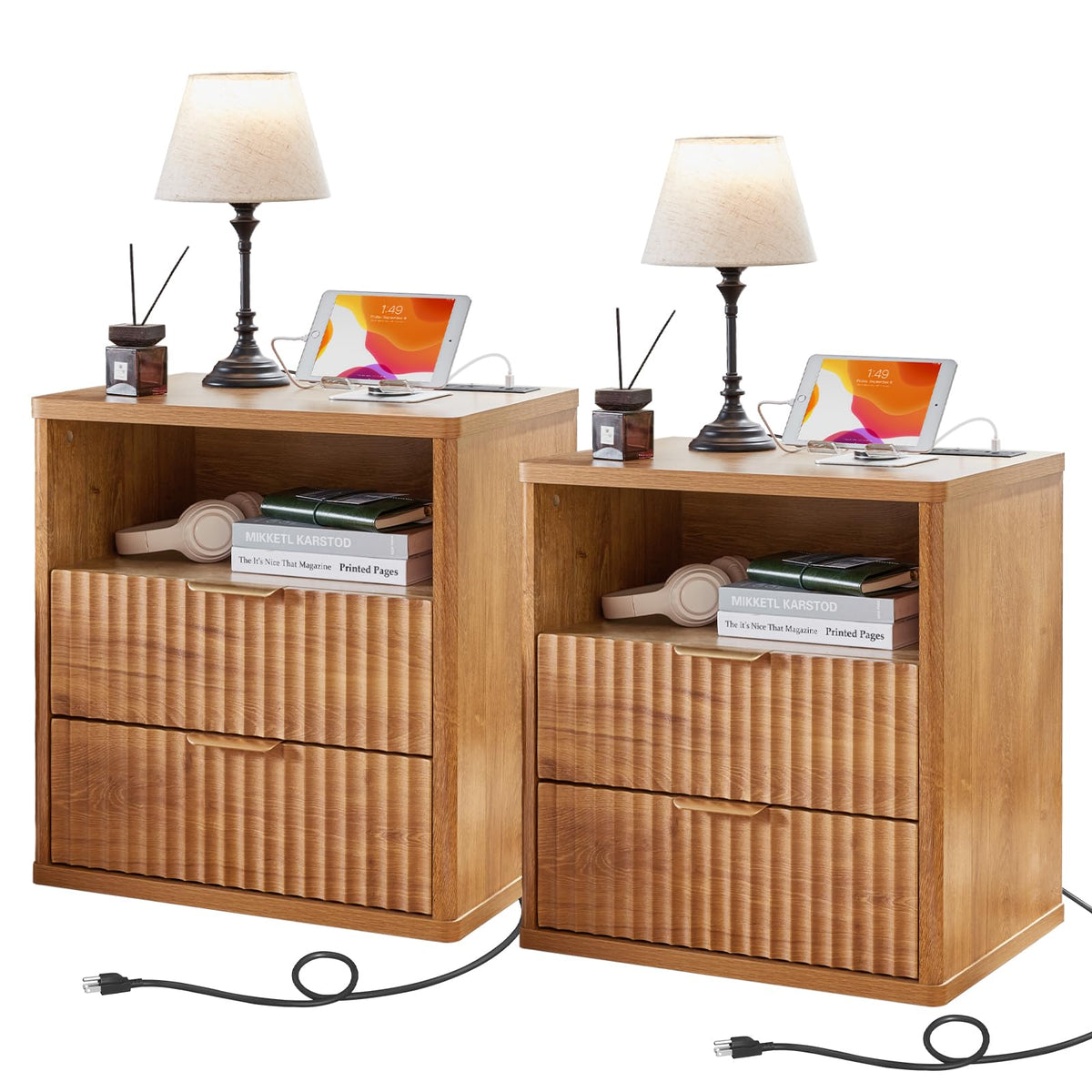 LEYAOYAO Fluted 5 Drawers Dresser for Bedroom, 41" Tall Modern Chest of Drawers with Metal Handle, Curved Profile Design,Natural Wood Drawer Organizer for Bedroom, Living Room, Hallway, Entryway