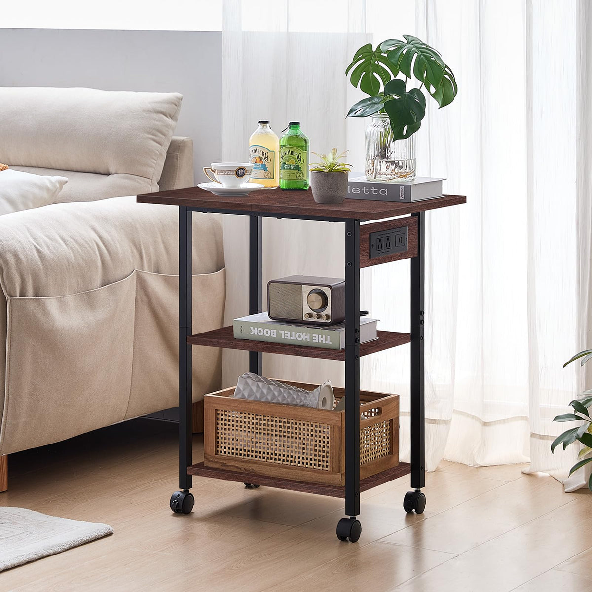 Lerliuo 3-Tier Printer Stand, Industrial Mobile Printer Table with Storage Shelf and Steel Frame, Rolling Printer Cart Holder with Lockable Wheels for Home, Office (White)