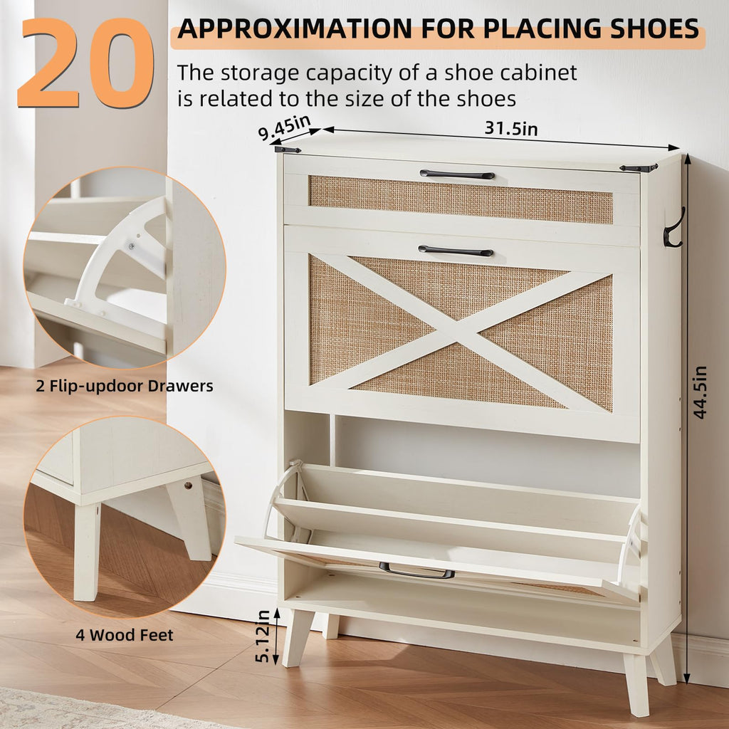 LEYAOYAO Shoe Cabinet Storage for Entryway with 2 Flip Drawers
