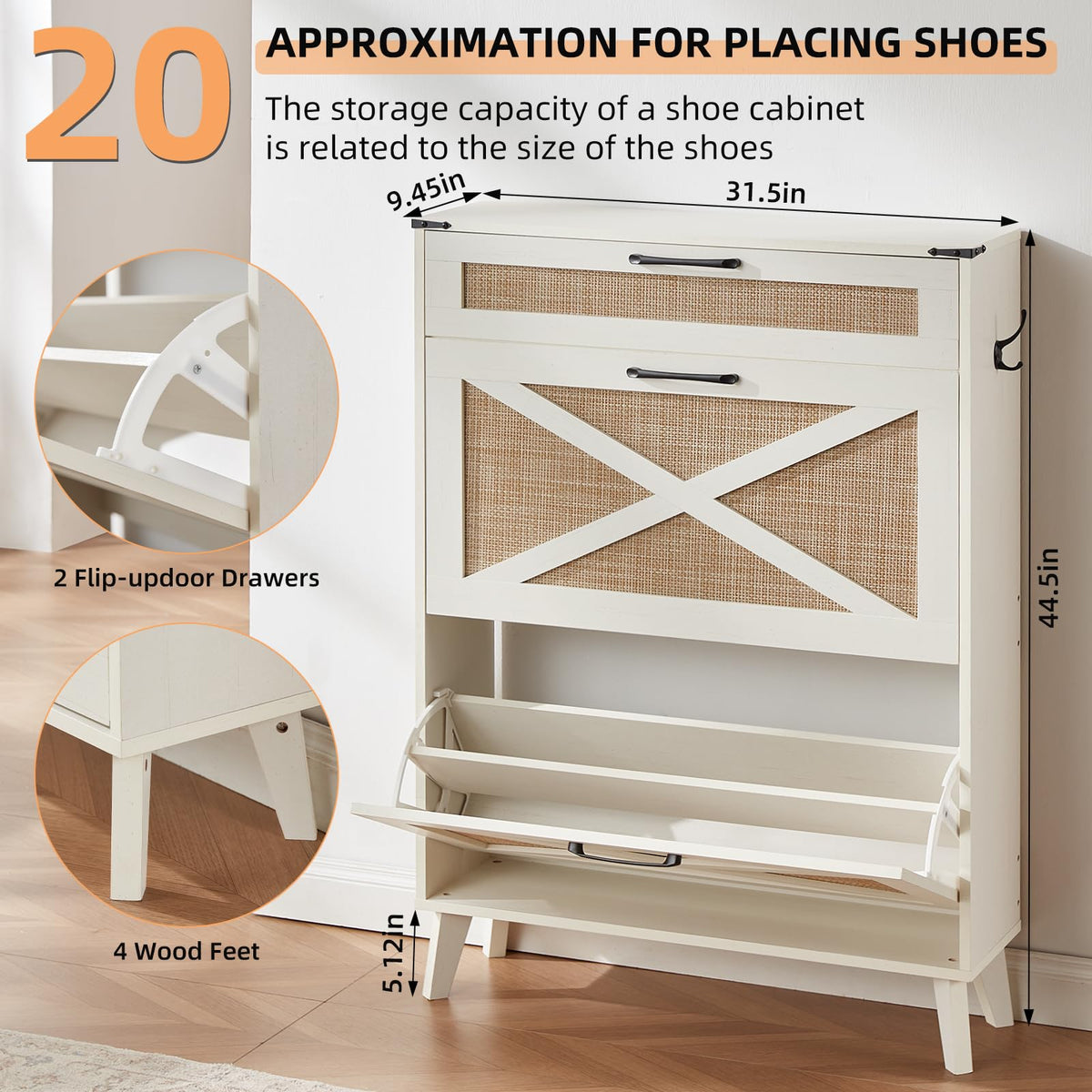 LEYAOYAO Shoe Cabinet Storage for Entryway with 2 Flip Drawers