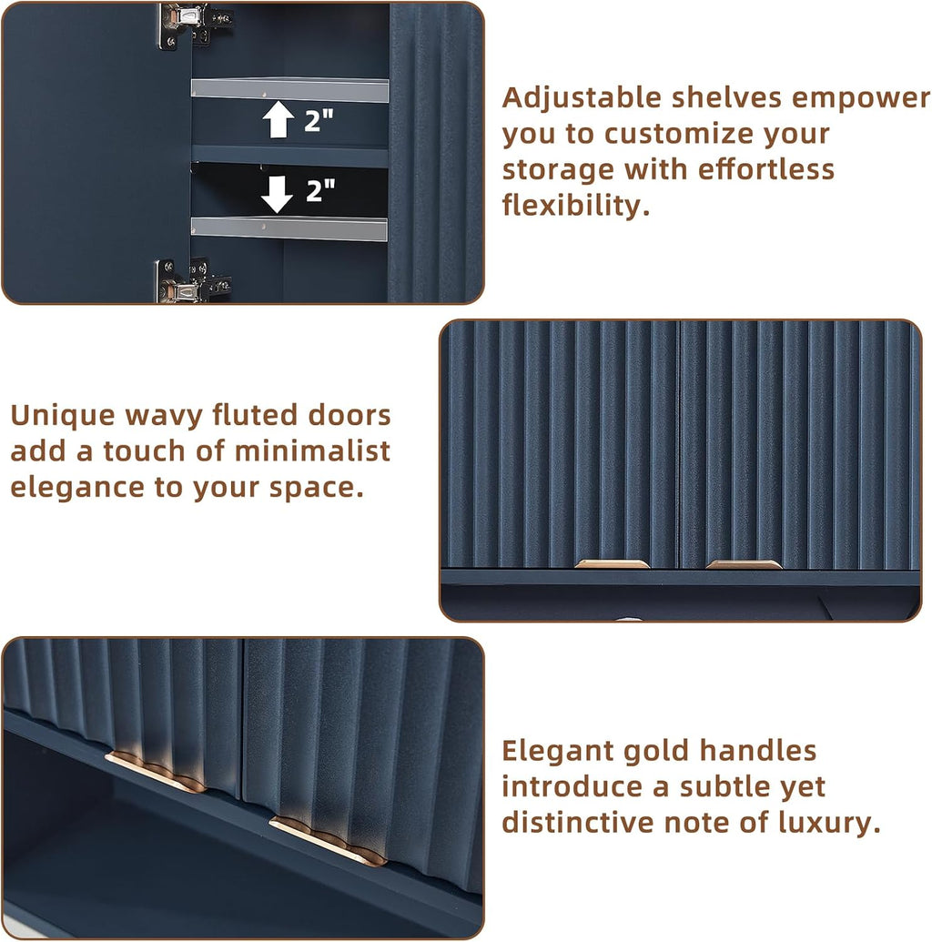 LEYAOYAO Modern Fluted Bathroom Wall Cabinet, Wall-Mounted Medicine Cabinet