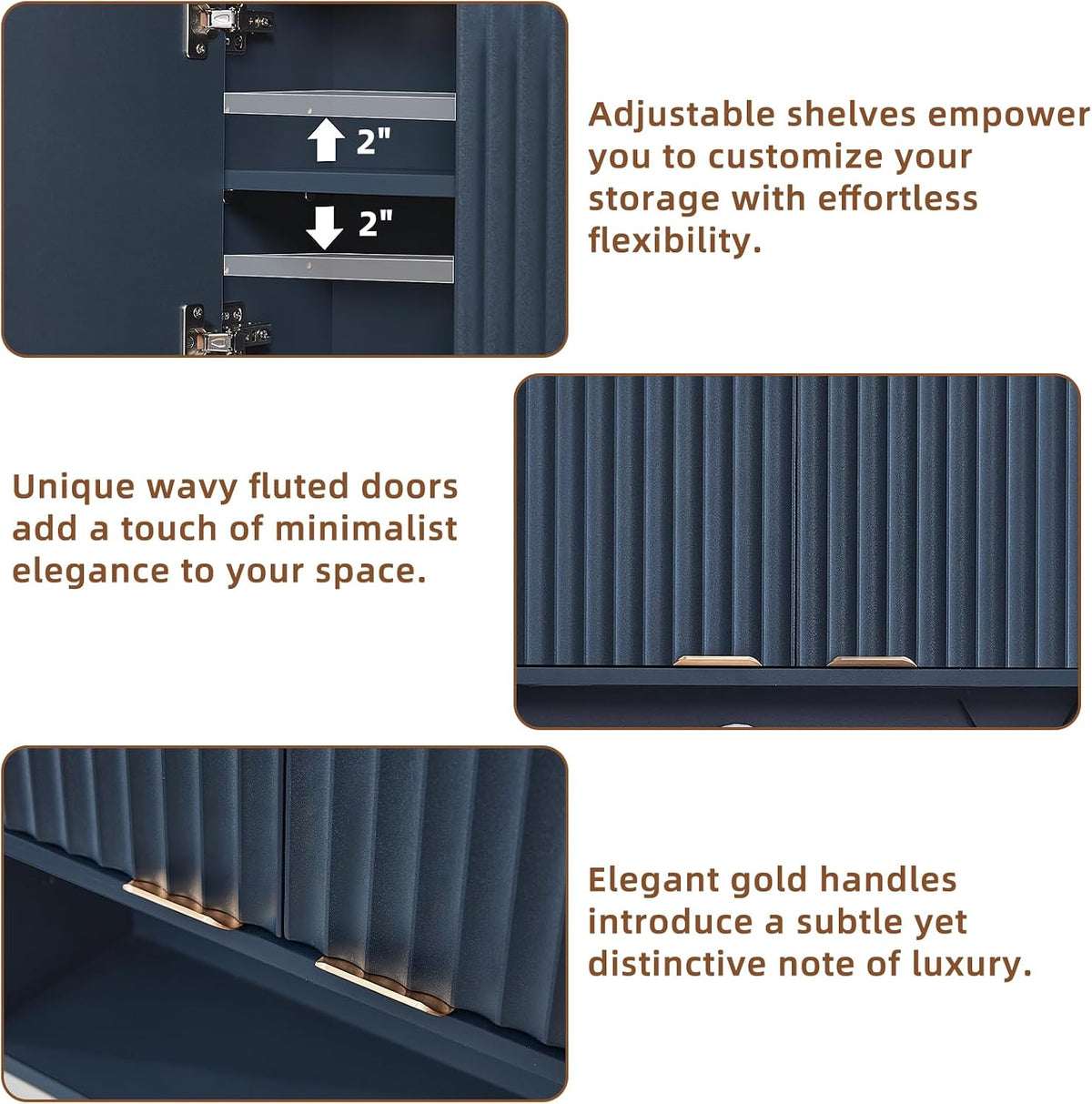 LEYAOYAO Modern Fluted Bathroom Wall Cabinet, Wall-Mounted Medicine Cabinet
