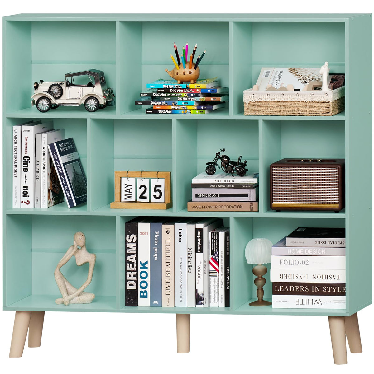 LEYAOYAO Cube Bookshelf, Mid-Century Modern Book Shelf with Legs, Brown
