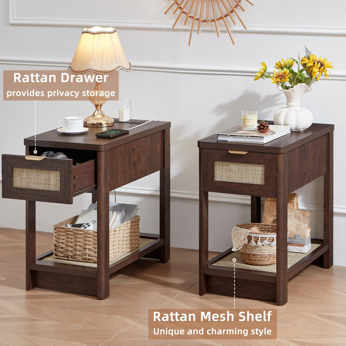 Lerliuo 24 x 14'' Narrow Night Stand Set 2 with Charger USB Ports