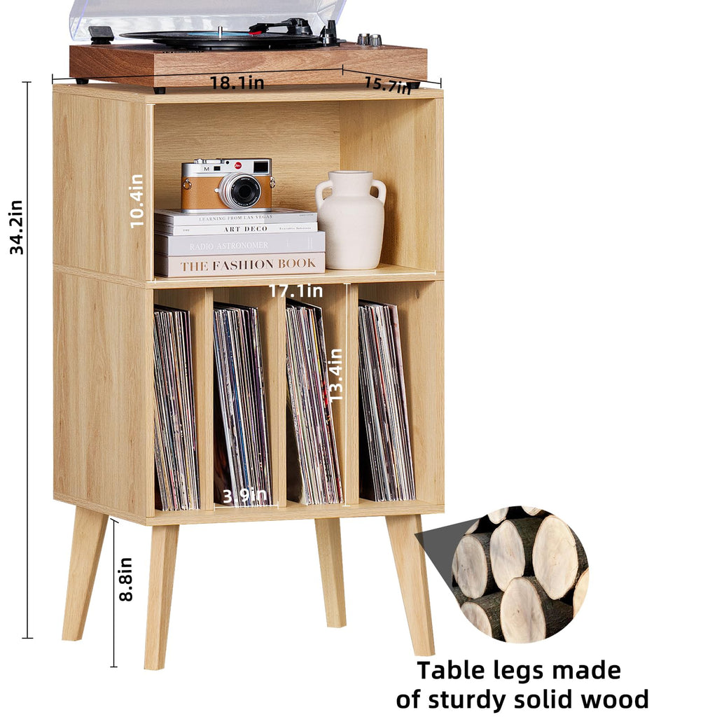 Lerliuo Record Player Stand, Walnut Turntable Stand Holds up to 160 Albums