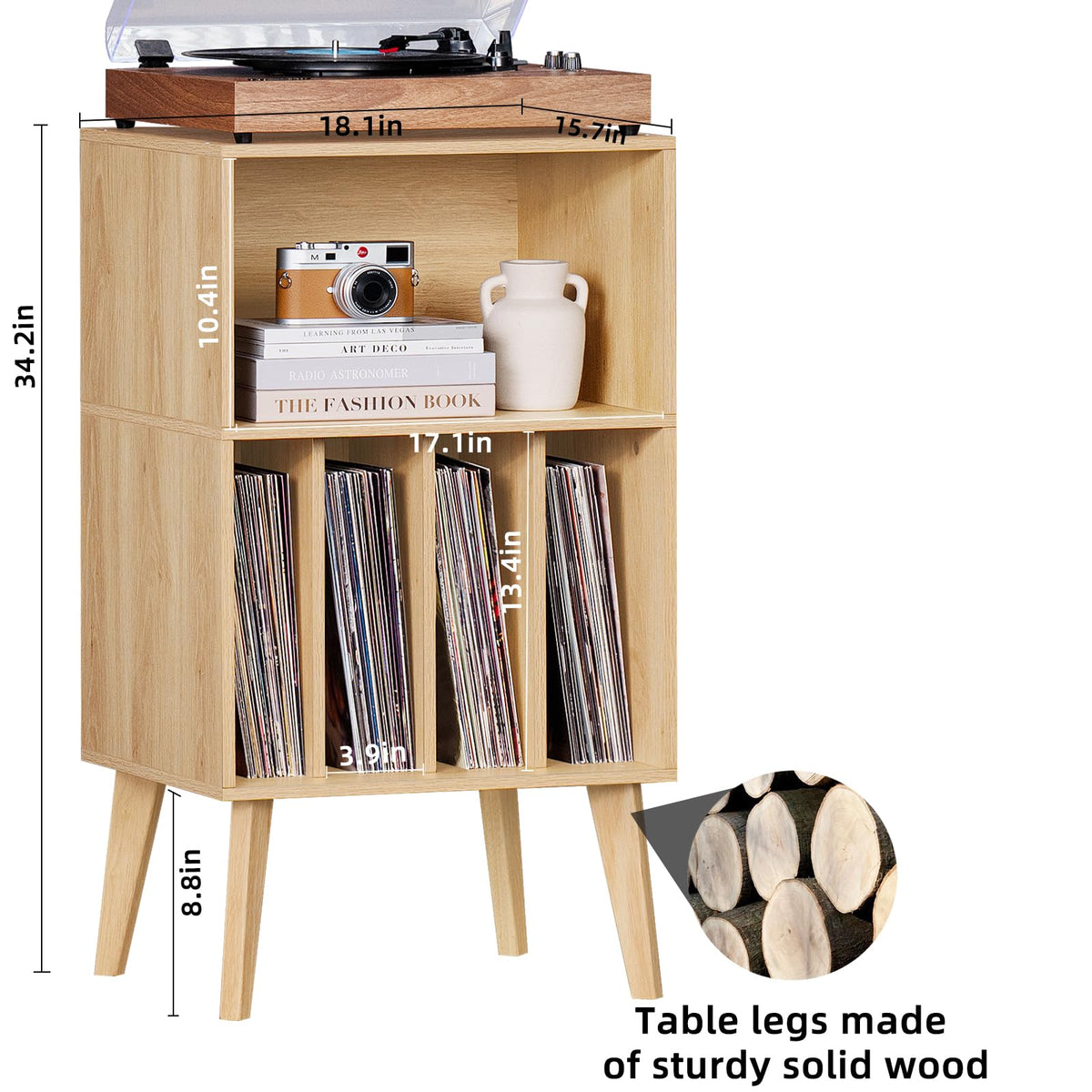 Lerliuo Record Player Stand, Walnut Turntable Stand Holds up to 160 Albums