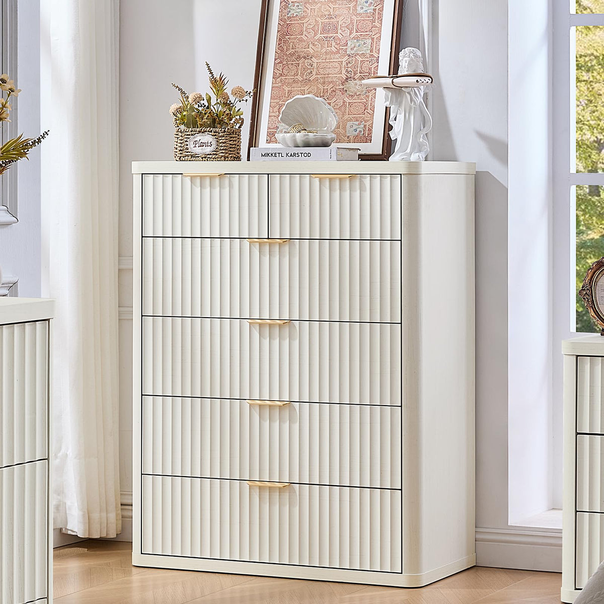 LEYAOYAO 23" Wide Fluted Night Stand with Charging Station, 3 Drawers Large End Table with Storage, LightGrey Nightstand Wood Bedside Tables, Farmhouse Cabinet Dresser for Bedroom, Closet