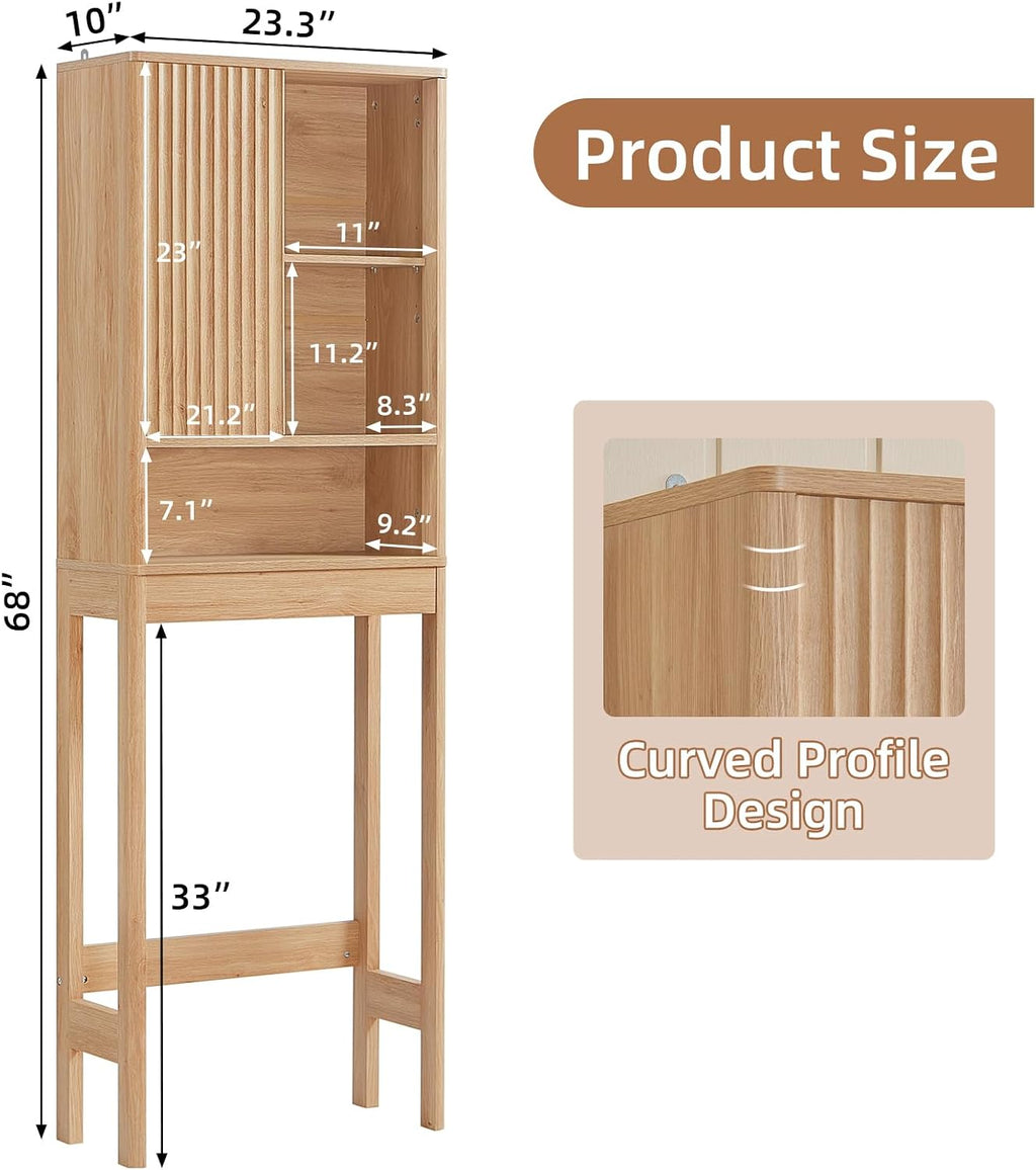 LEYAOYAO 68" Modern Fluted Over The Toilet Storage Cabinet, a Sliding Door