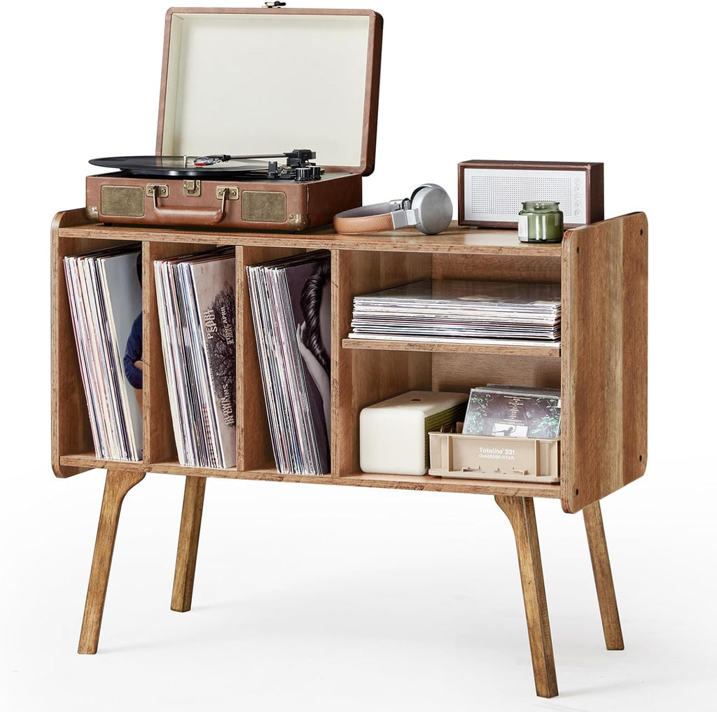 Lerliuo Record Player Stand with 4 Cabinet Holds Up to 220 Albums,Oak