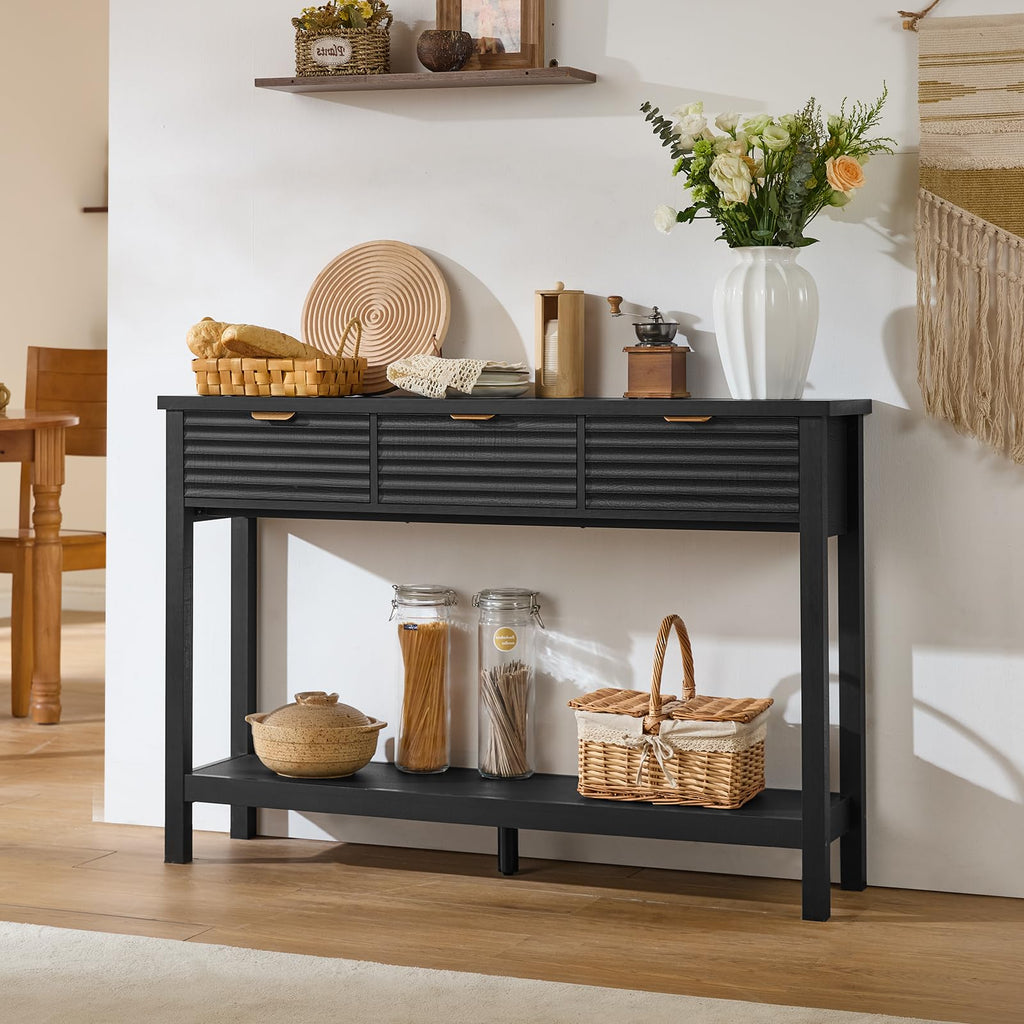 LEYAOYAO 47.2" Fluted Console Table with 3 Drawers, Blue Entryway Table