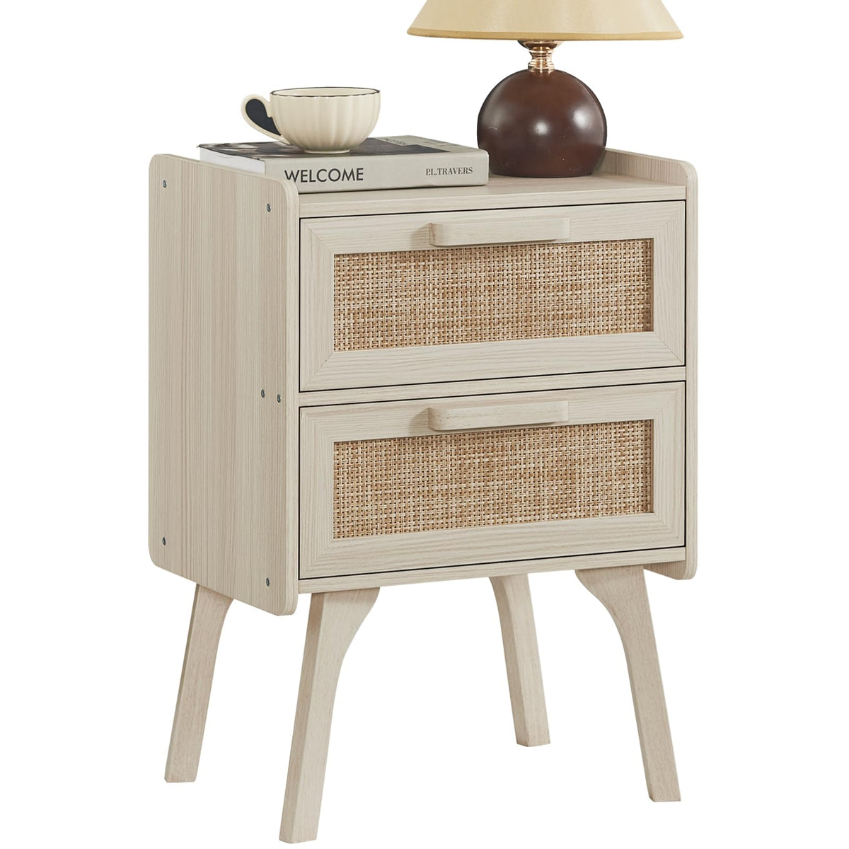 Lerliuo Rattan Nightstands Set of 2 for Bedroom, 2 Drawers