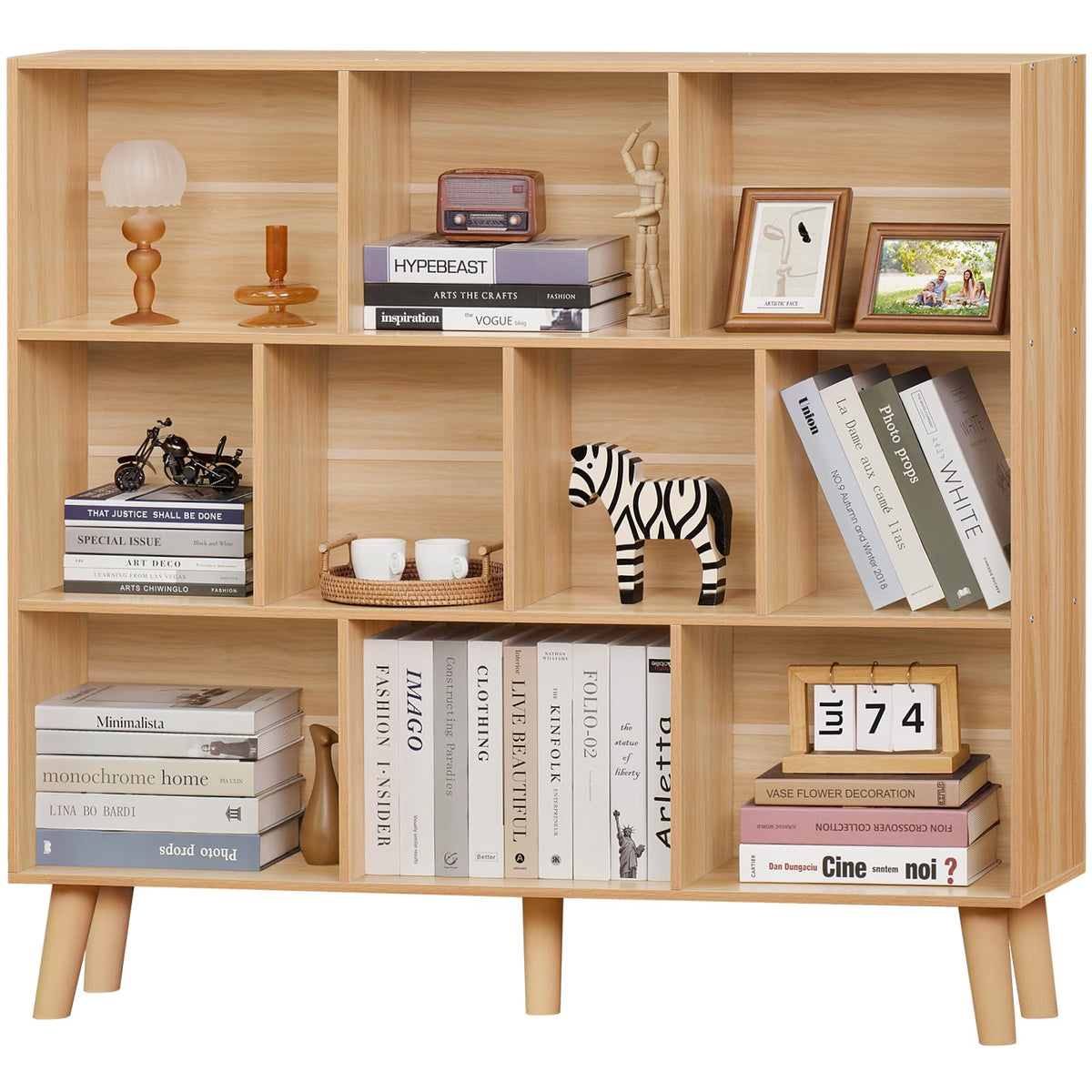 LEYAOYAO Cube Bookshelf, Mid-Century Modern Book Shelf with Legs, Brown