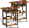 LEYAOYAO Side Table with Charging Station Set of 2，Nightstand with Open Storage Shelf,Bedside Table with USB Ports and Outlets for Living Room