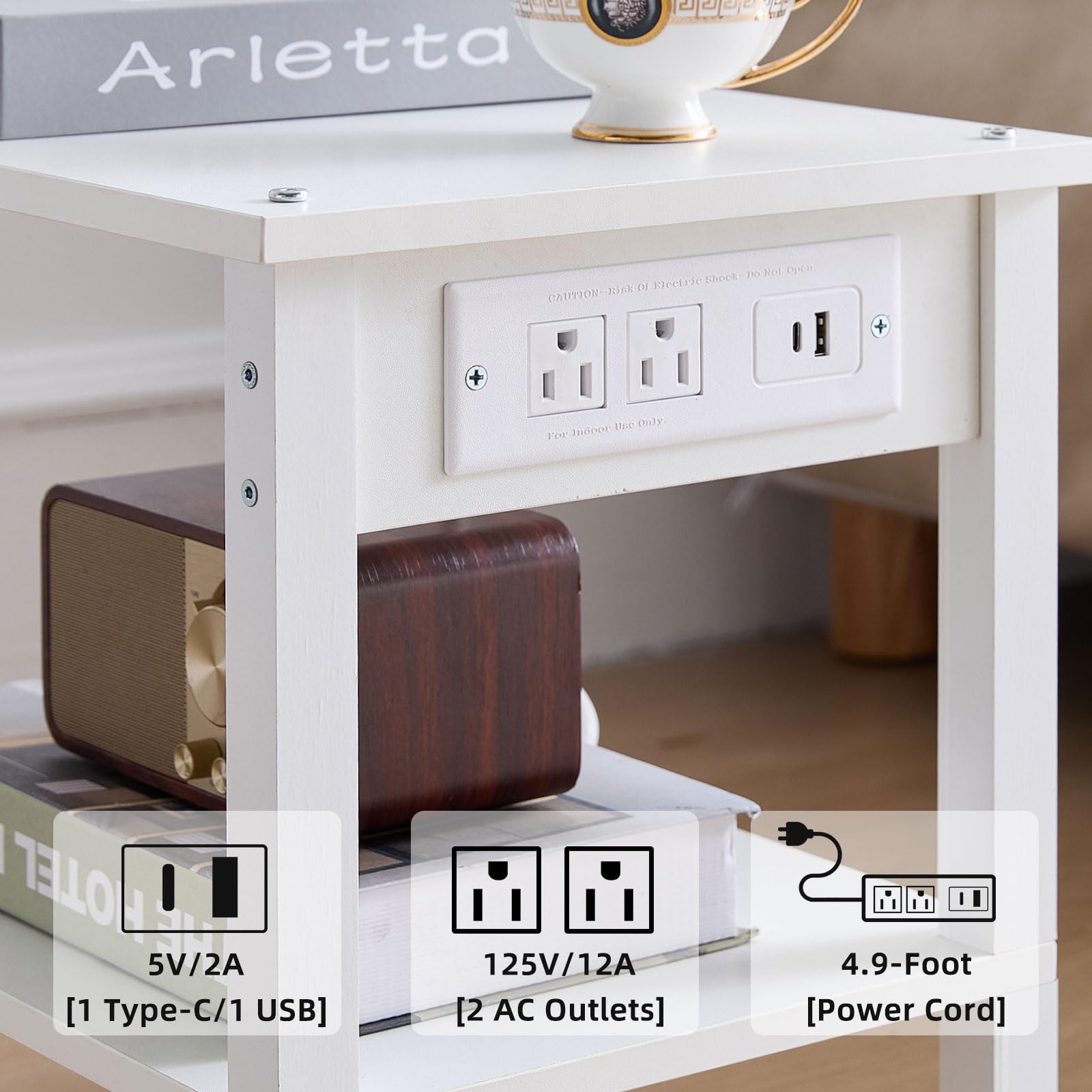 Lerliuo Under Desk Printer Stand with Charging Station, 2 Tier Wooden Small Printer Table with Storage, Rolling Printer Cart Shelf with Lockable Wheels for Home, Office (Brown)