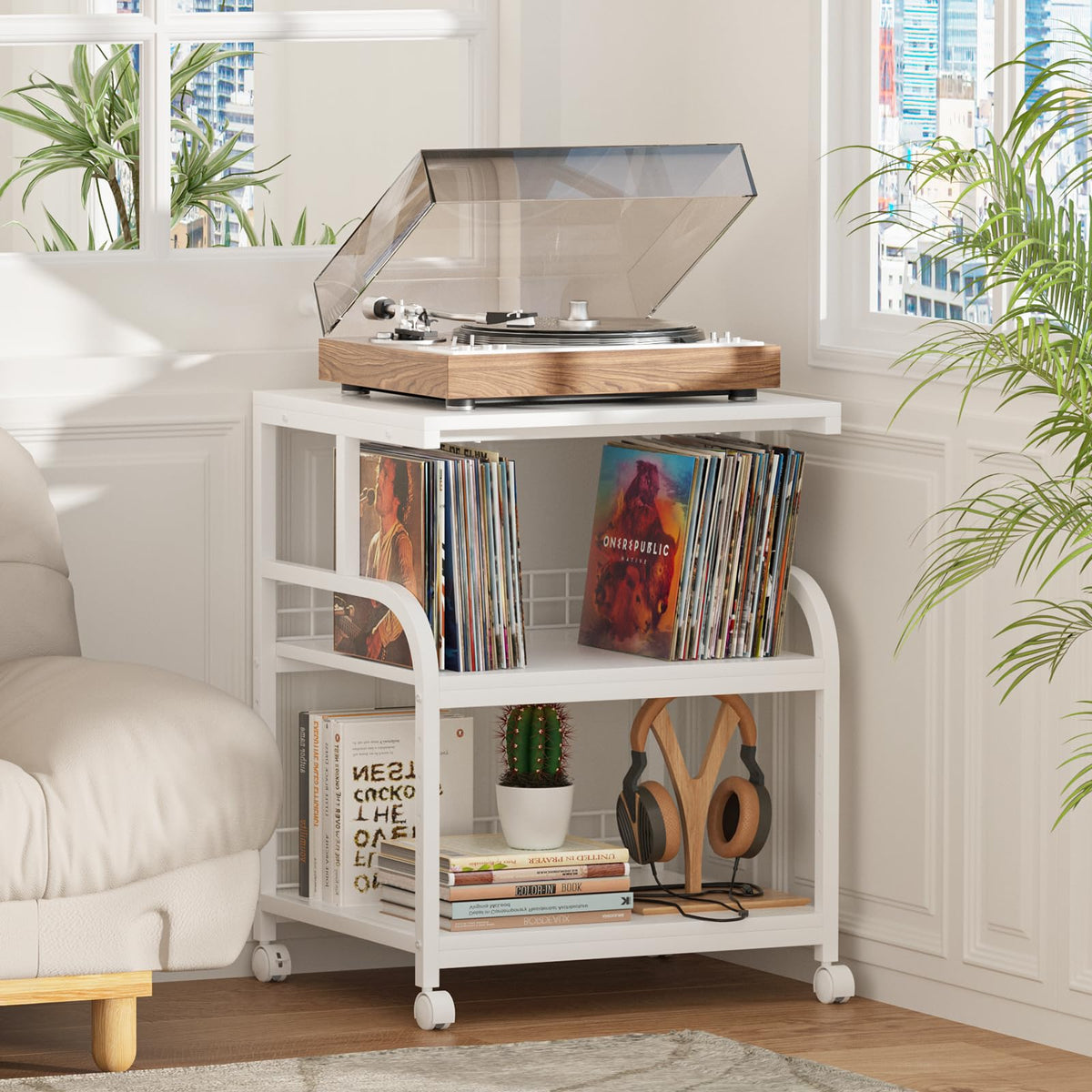 Lerliuo 3 Tier Black Large Printer Stand with Adjustable Storage Shelf